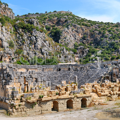 Ruins of Greco-Roman amphitheater in the city of Mira Turkey