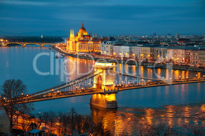 Overview of Budapest at sunset