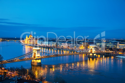 Overview of Budapest at sunset