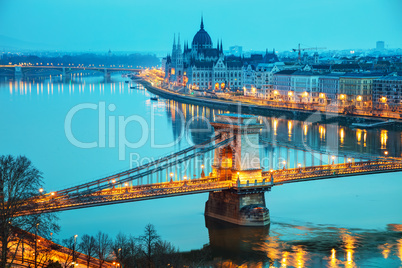 Overview of Budapest with the Parliament building