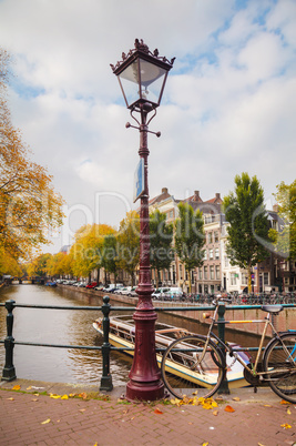 Amsterdam city view with canals and bridges