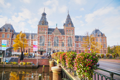 Rijksmuseum with people in Amsterdam, Netherlands