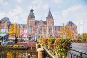 Rijksmuseum with people in Amsterdam, Netherlands