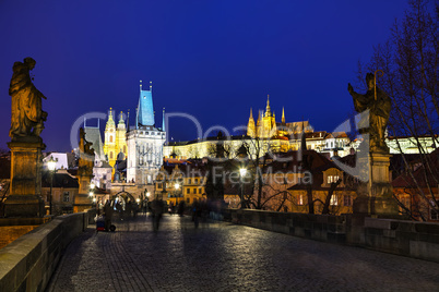 Charles bridge in the evening in Prague