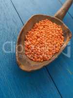 Red lentils on spoon