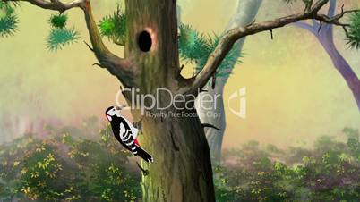 Woodpecker on a Pine Tree