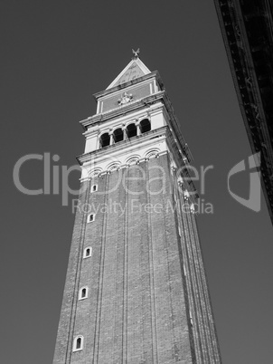 St Mark campanile in Venice in black and white