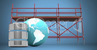 Composite image of earth and scaffolding with earth in 3d