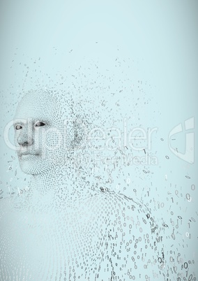 3D male shaped binary code against light blue background