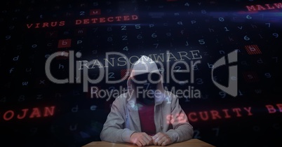 Digital composite image of hacker with screen