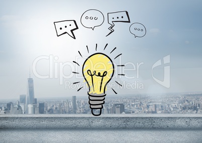 Colourful lightbulb with chat bubble drawings graphics