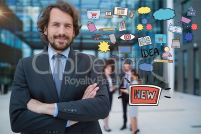 Composite image of businessman and drawings