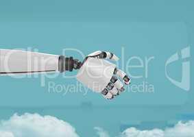 Android Robot hand closed handshake with blue background