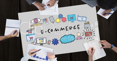 Business people working with graphics and e-commerce text