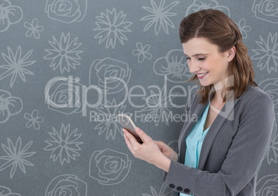 Woman on phone with pattern background