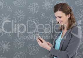 Woman on phone with pattern background