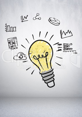 Colourful lightbulb with charts Business graphics drawings