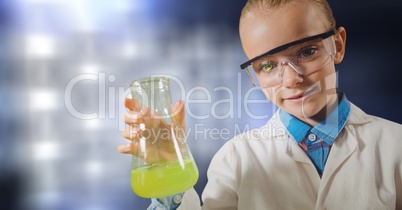 Little scientist holding chemical in flask