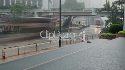 Traffic on the Rainy Street of Hong Kong
