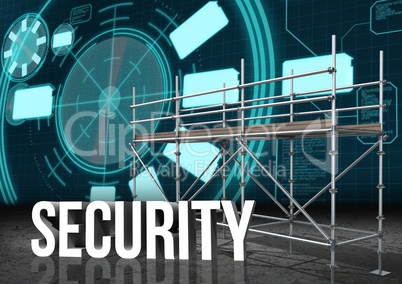 Security Text with 3D Scaffolding and technology interface