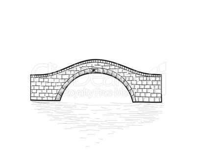 Small stone bridge sign isolated. Engraving retro illustration.