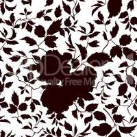 Floral seamless pattern. Flowers and leaves silhouette background