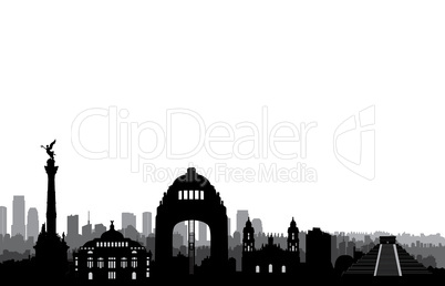 Mexico city skyline. Cityscape landmark silhouette Travel background