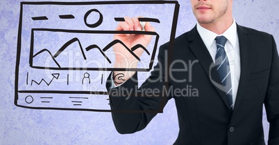 Midsection of businessman drawing mock ups of website