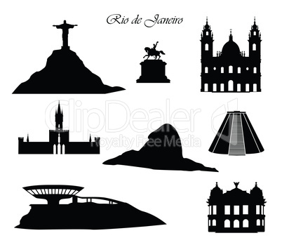Rio de Janeiro city signs. Landmarks set. Cityscape silhouette