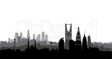 Riyadh city skyline. Cityscape silhouette, landmarks. Urban background