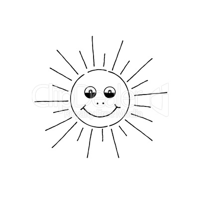 Smiling sun cartoon. Summer holiday sign. Happy funny face