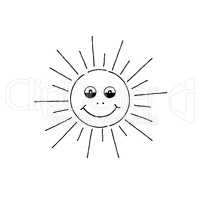 Smiling sun cartoon. Summer holiday sign. Happy funny face
