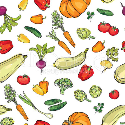 Food ingredient seamless watercolor pattern Vegetable background