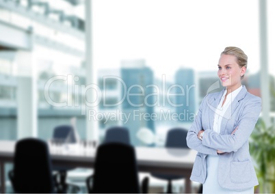 Business woman hand folded in the meeting room