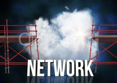 Network Text with 3D Scaffolding and illuminated cloud
