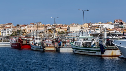 Small town in Costa Brava (Palamos) of Spain,fisher boots