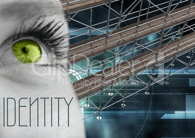 Identity Text with 3D Scaffolding and eye over interface