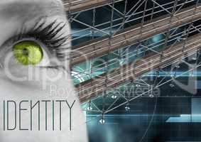 Identity Text with 3D Scaffolding and eye over interface