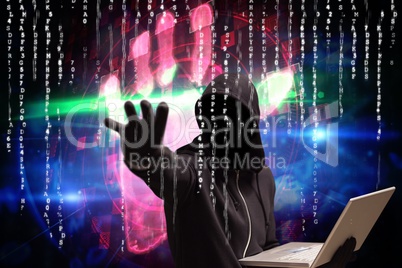 Composite image of man against digital background