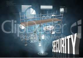 Security Text with 3D Scaffolding and technology interface
