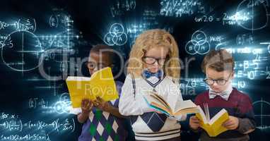 Composite image of children reading books against digital background