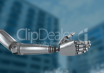 Android Robot hand open with blue background