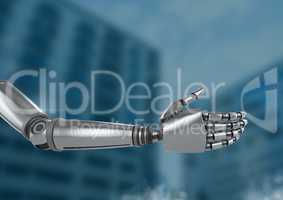 Android Robot hand open with blue background