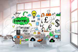 Digital composite image of business graphics in office