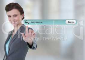 Woman touching Search Bar with bright background