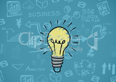 Colourful lightbulb with Business graphics drawings