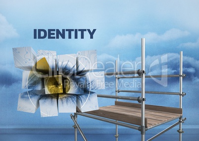 Identity Text with 3D Scaffolding and eye in blocks