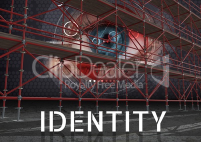 Identity Text with 3D Scaffolding and eye interface