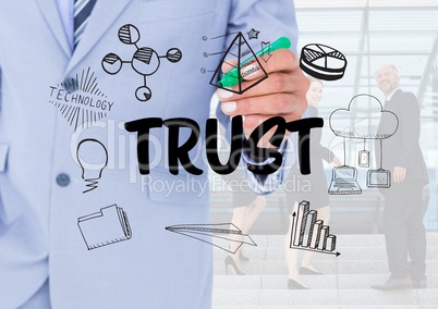 Trust graphic with business people background