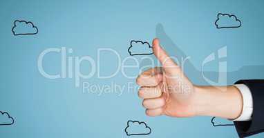 Thumbs up blue background with clouds